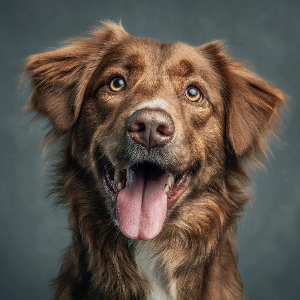 Fine art dog portrait — studio with painterly backdrop