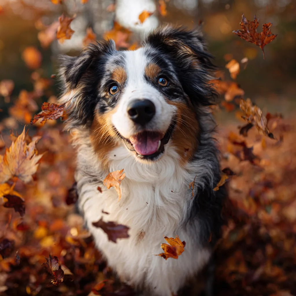 New England fall colors dog portrait