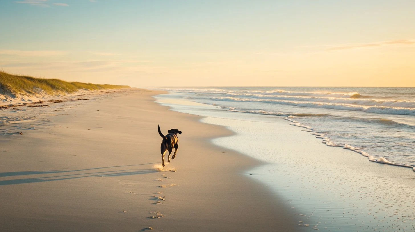 Dog-friendly beach South Shore Massachusetts — golden hour